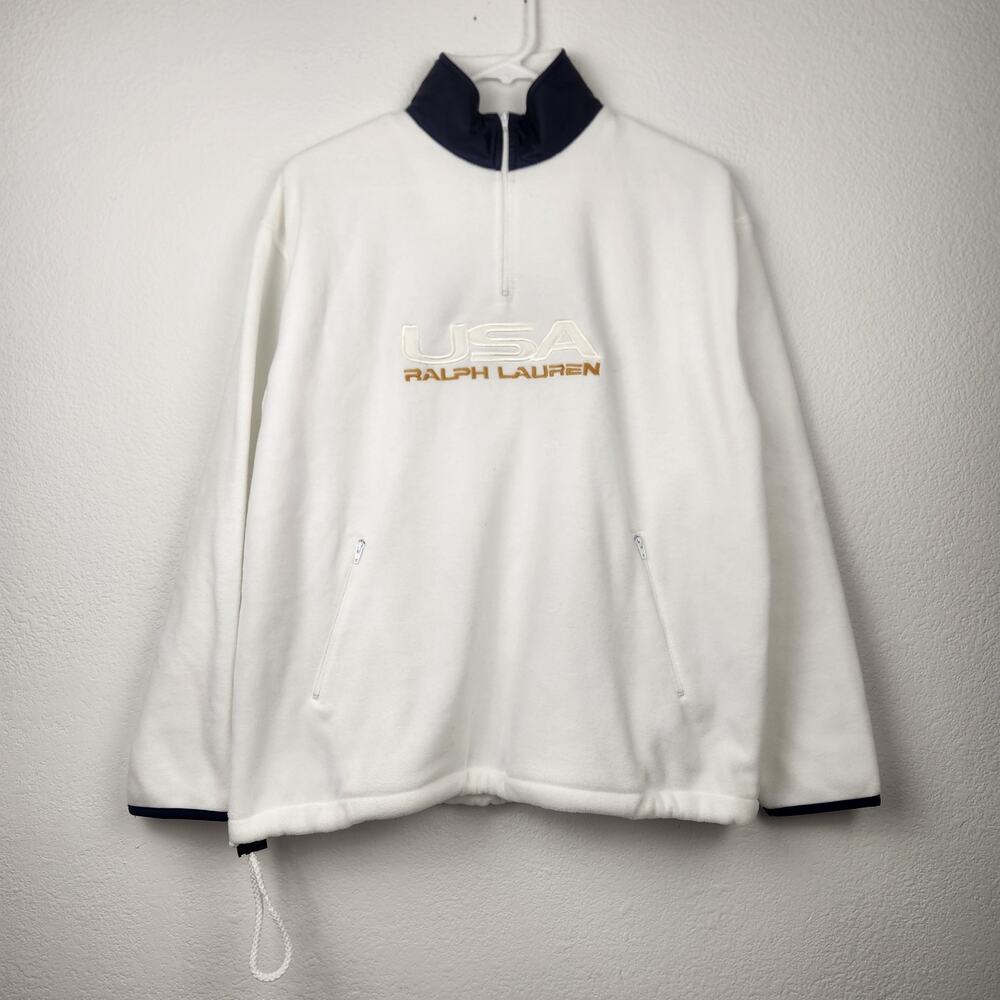 Vintage Ralph Lauren Polo Sport Quarter Zip Fleece Pullover USA White Medium